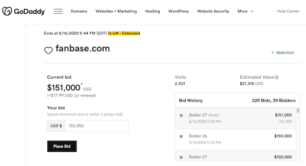 FanBase.com, the expired domain that sold for over $100k…actually did