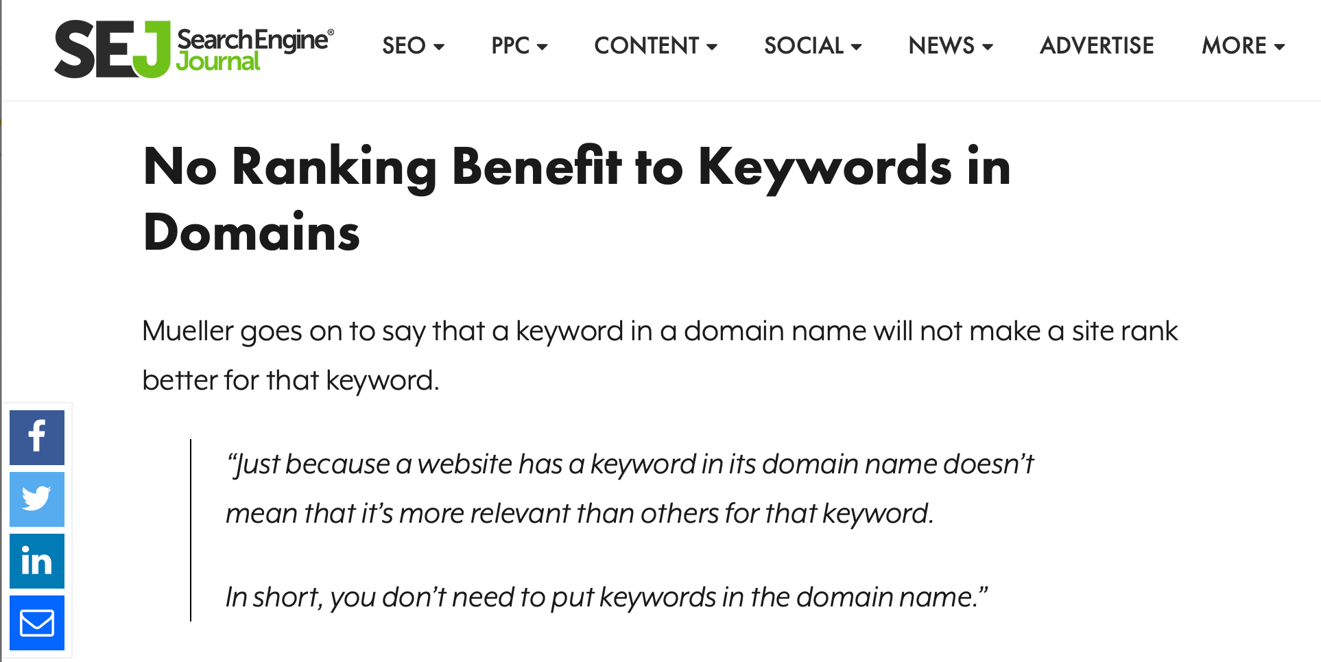 Google continues to emphasize that keywords in domains do nothing for SEO