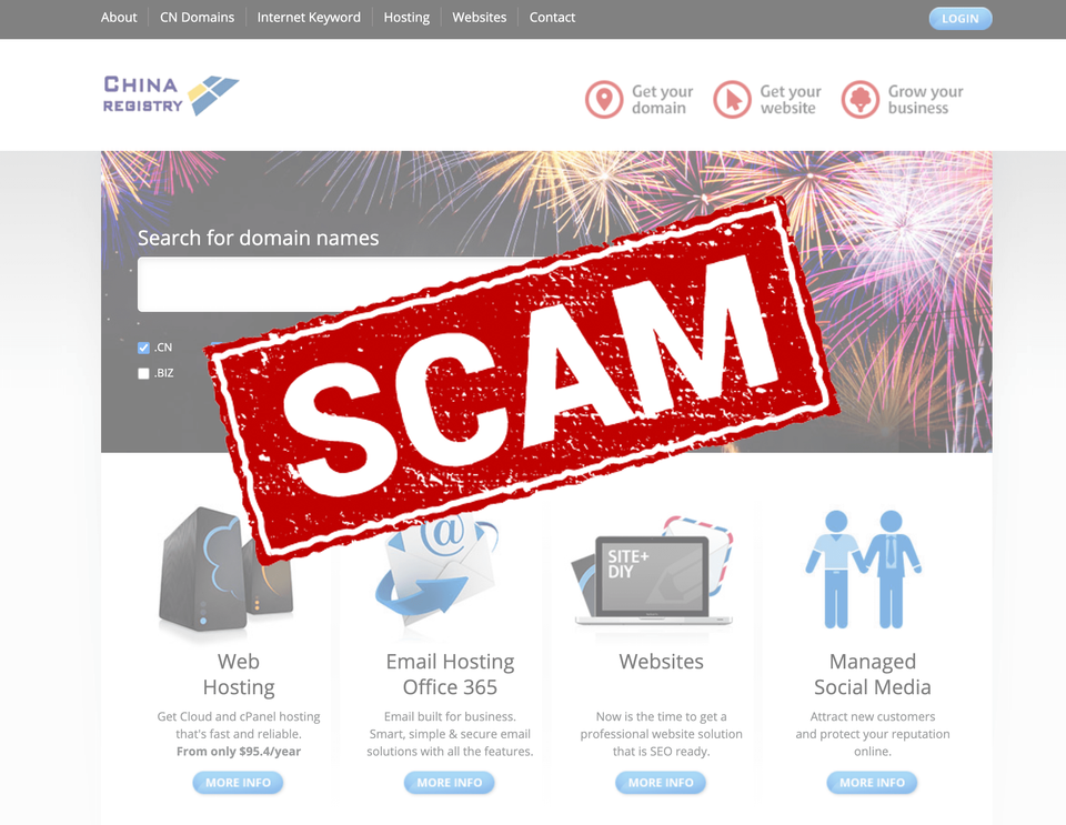 Watch out for this China Registry .CN domain name scam