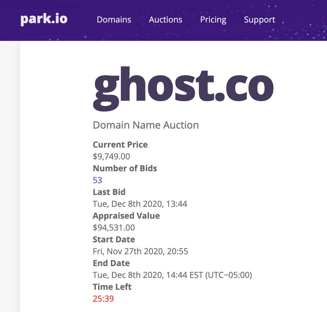 Ghost(.)co is about to break $10k on Park.io