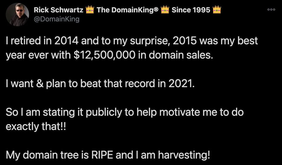Rick Schwartz hints at $1.8M domain sale in the works to kick of 2021