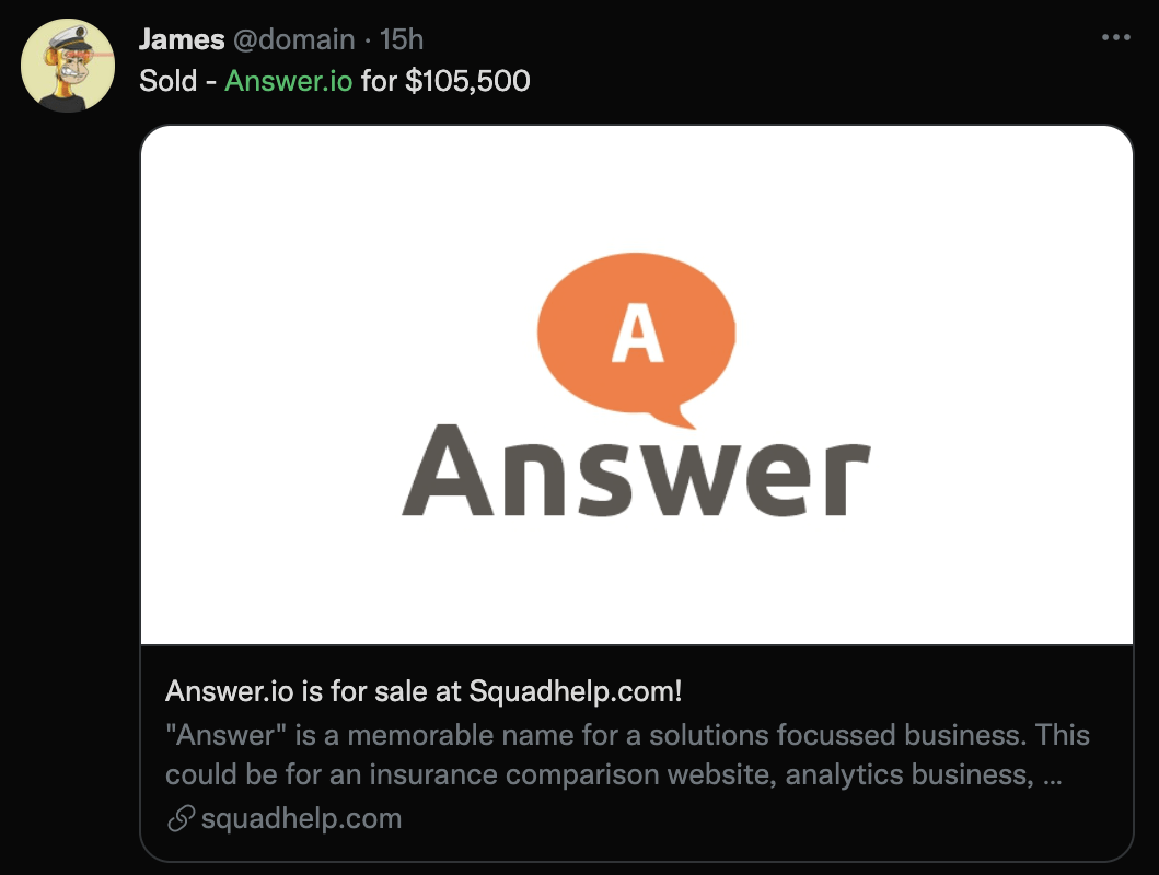 Another six-figure .IO sale is in the books as Answer.io sells for $105,500