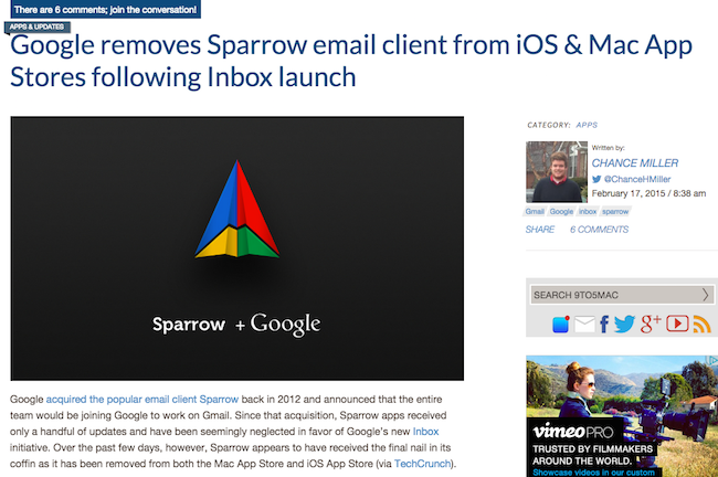 Google shuts down sparrow
