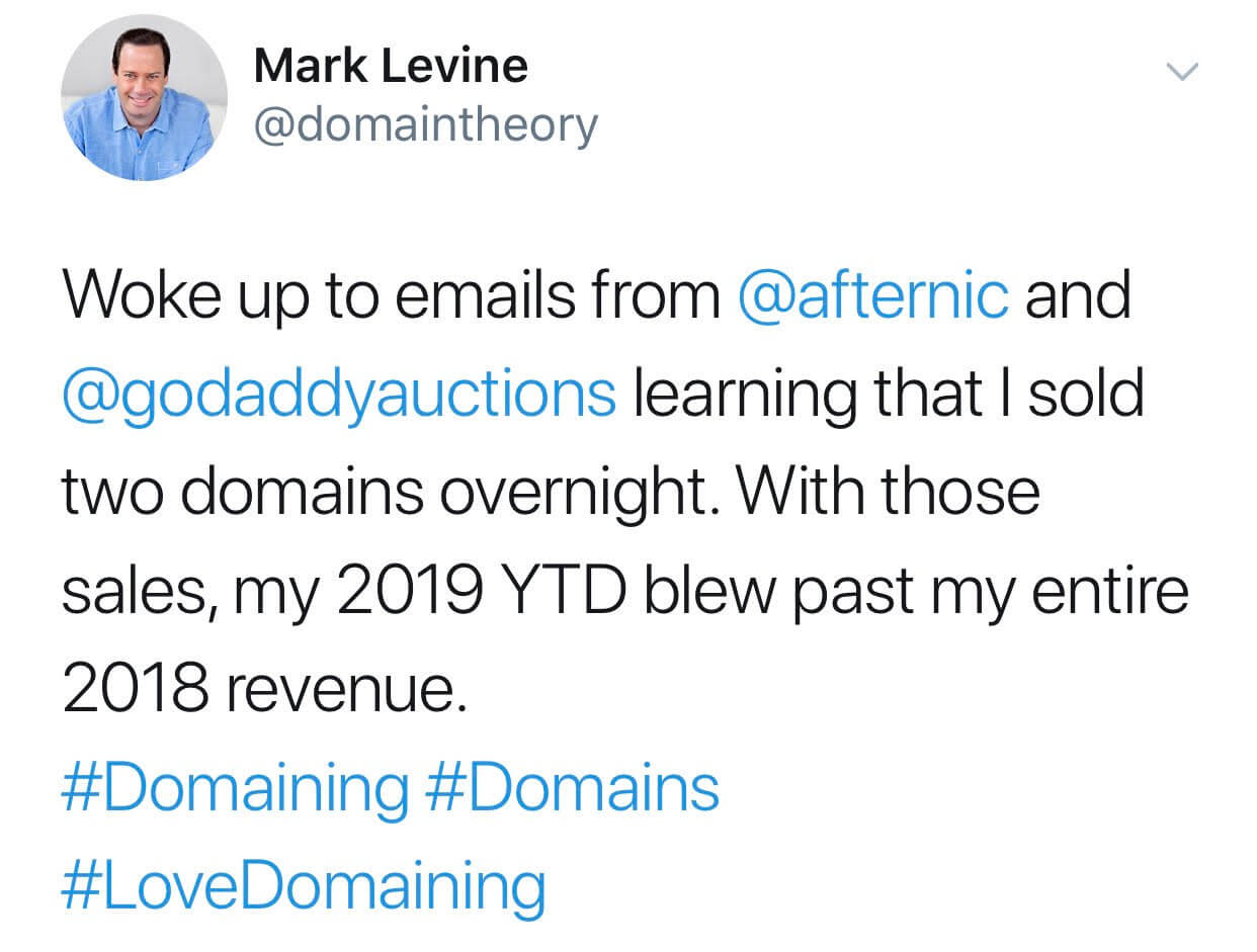 Mark Levine 2019 Domain Sales