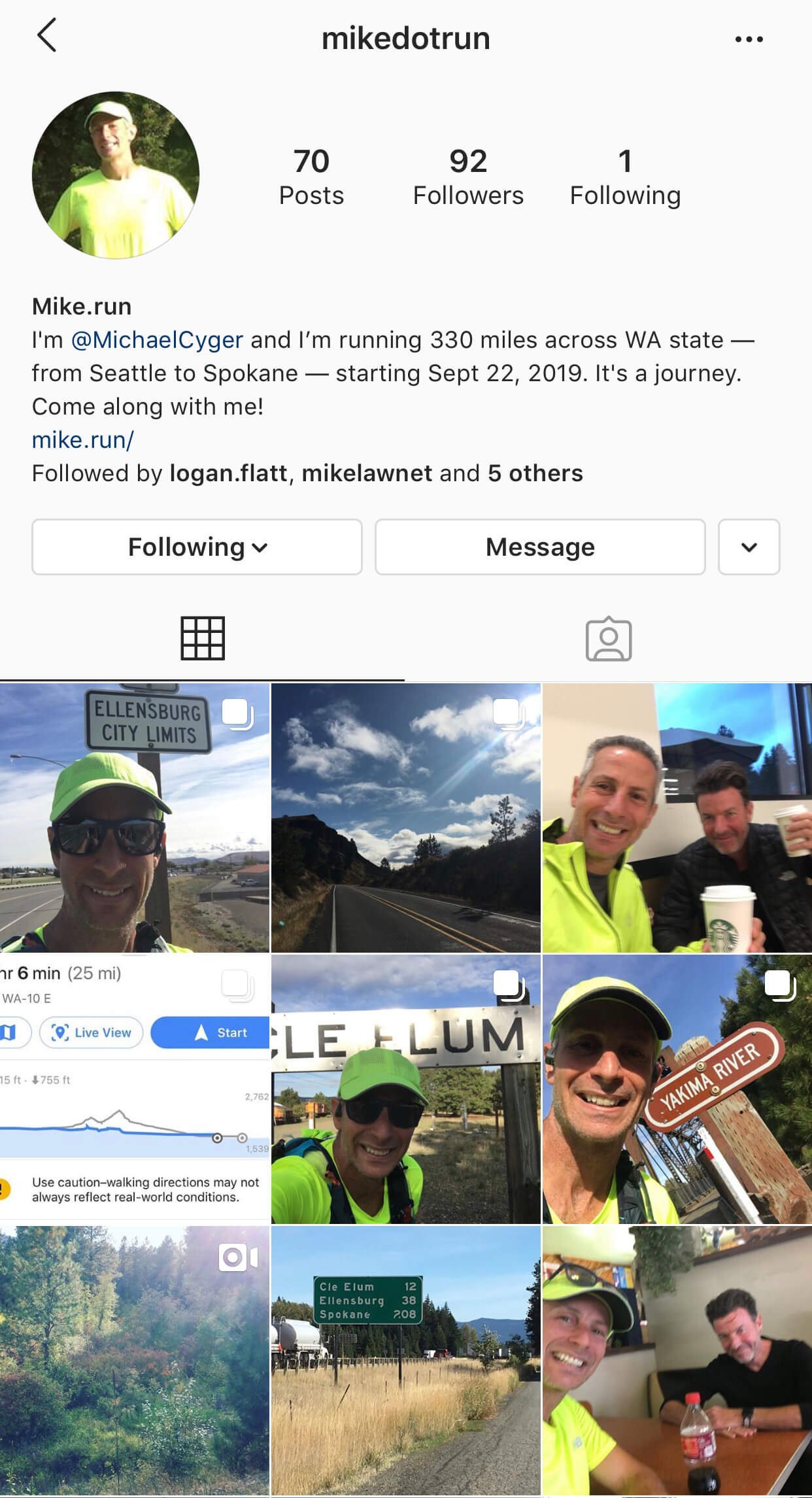 Michael Cyger runs across Washington State