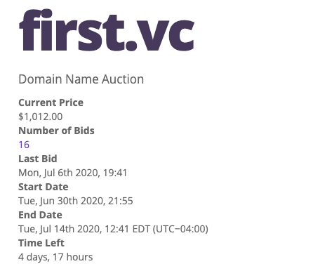 First.vc domain auction
