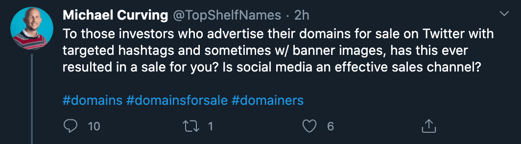 Selling domain names on Twitter