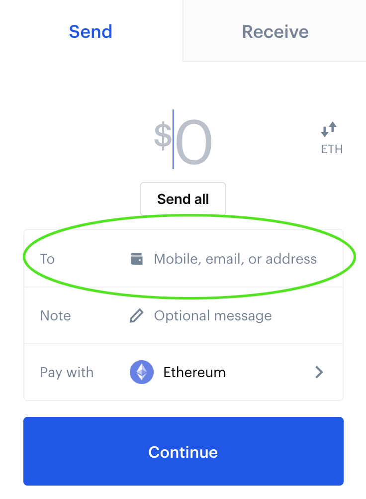 Send Ethereum with Coinbase